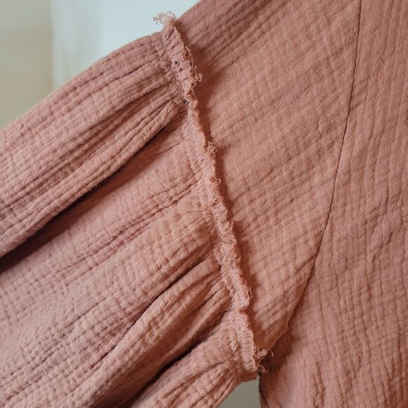 100% Cotton Shirt Button Down Tie Front Long Balloon Sleeve Size Medium - Picture 5 of 11